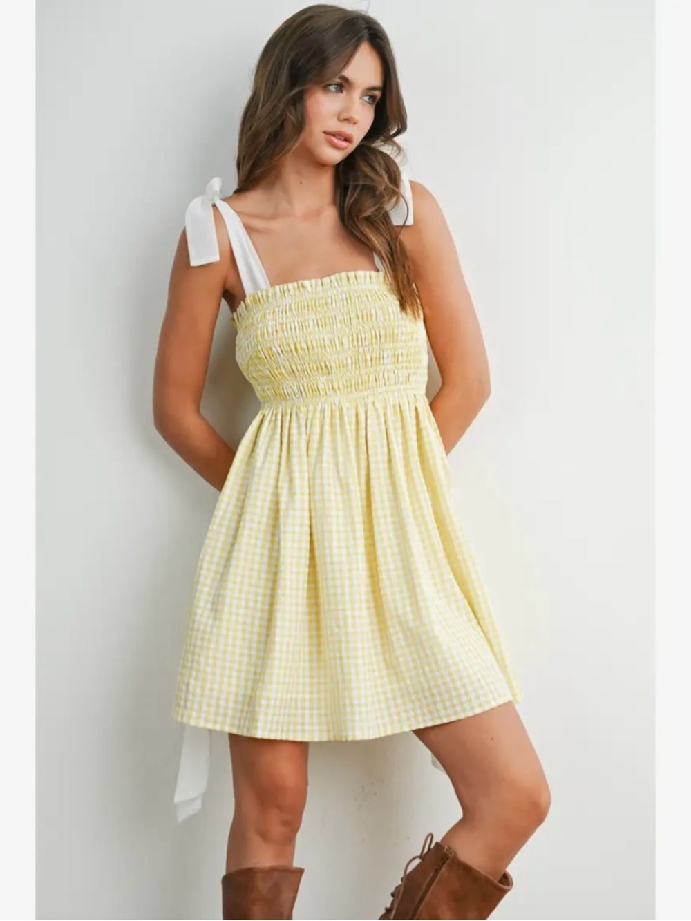 🆕🤍YELLOW GINGHAM BOW DRESS